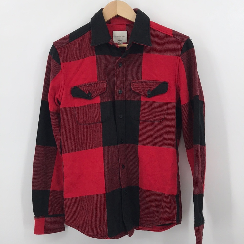 American Eagle Long Sleeve Buffalo Plaid Thick Flannel Button Down Shirt Men's S